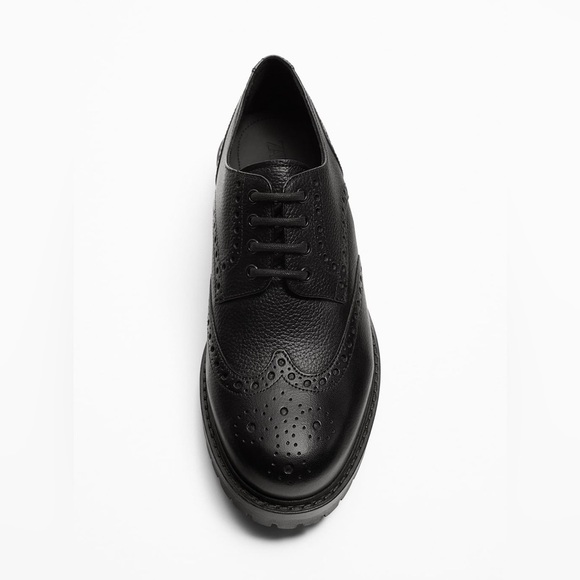 NWT. Zara Man Black Leather Shoes with Hole Pattern. Size 10. 9 - Picture 4 of 8